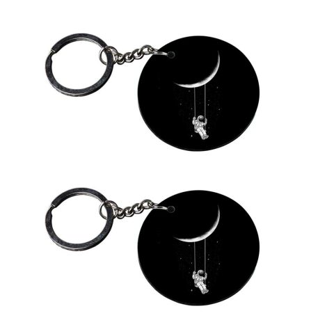 Crafty Worth | Space keychain | keychain india Printed Wooden Keychains | Circle Shape Set of 2 keyrings 2×2 inch