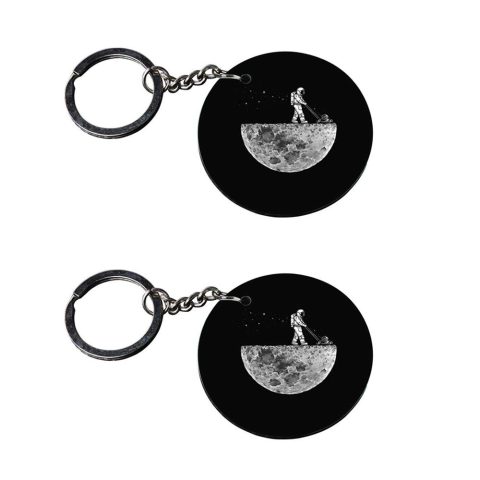Crafty Worth | astronaut keychain | keychain islamic Printed Wooden Keychains | Circle Shape Set of 2 keyrings 2×2 inch