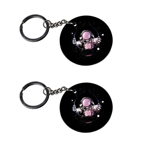 Crafty Worth | astronaut keychain | keychain in glass Printed Wooden Keychains | Circle Shape Set of 2 keyrings 2×2 inch - alternate view