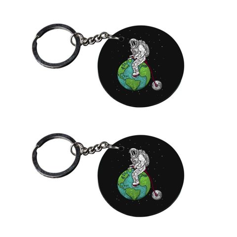 Crafty Worth | astronaut keychain | keychain iron man arc reactor Printed Wooden Keychains | Circle Shape Set of 2 keyrings 2×2 inch