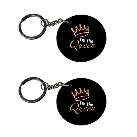 Crafty Worth | queen keychains for girls | keychain hooks for making key chains Printed Wooden Keychains | Circle Shape Set of 2 keyrings 2×2 inch