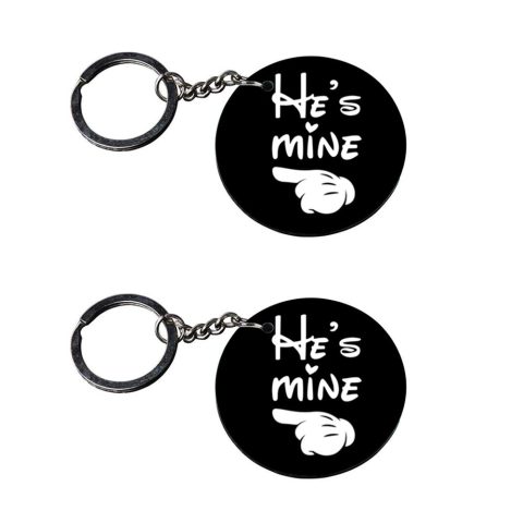 Crafty Worth | he is mine keychain | keychain gun Printed Wooden Keychains | Circle Shape Set of 2 keyrings 2×2 inch