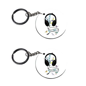 CraftyWorth | music keychain metal | keychain metal Printed Wooden Keychains | Circle Shape Set of 2 keyrings 2x2 inch