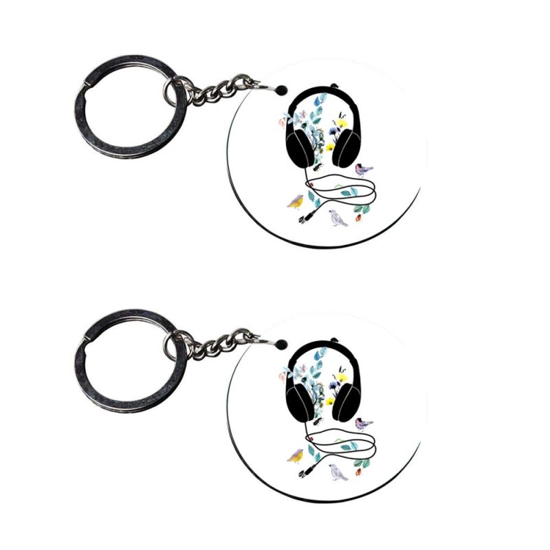Crafty Worth | music keychain metal | keychain metal Printed Wooden Keychains | Circle Shape Set of 2 keyrings 2x2 inch