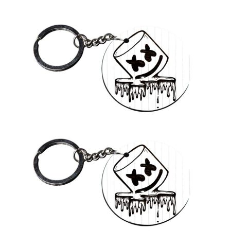 Crafty Worth | marshmallow X X Smilykeychain | keychain laiter Printed Wooden Keychains | Circle Shape Set of 2 keyrings 2×2 inch