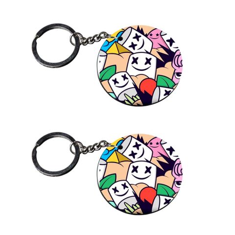 Crafty Worth | X X smily marshmallow keychain | keychain ns200 Printed Wooden Keychains | Circle Shape Set of 2 keyrings 2×2 inch