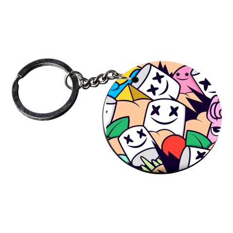 Crafty Worth | X X smily marshmallow keychain | keychain ns200 Printed Wooden Keychains | Circle Shape Set of 2 keyrings 2×2 inch - alternate view