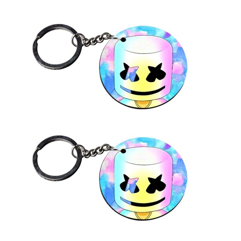 Crafty Worth | marshmallow keychain | keychain notebook Printed Wooden Keychains | Circle Shape Set of 2 keyrings 2x2 inch