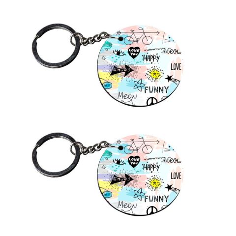 Crafty Worth | key chain for girls combo | keychain photo print Printed Wooden Keychains | Circle Shape Set of 2 keyrings 2×2 inch