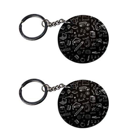 Crafty Worth | back to school keychain | keychain tools for men Printed Wooden Keychains | Circle Shape Set of 2 keyrings 2×2 inch