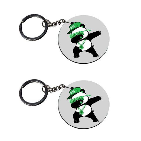 Crafty Worth | panda dab keychain | keychain under 150 Printed Wooden Keychains | Circle Shape Set of 2 keyrings 2×2 inch
