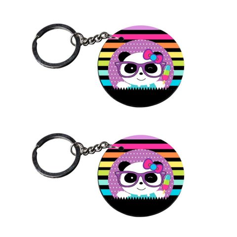 Crafty Worth | panda keychains for girls | a keychain with letter a Printed Wooden Keychains | Circle Shape Set of 2 keyrings 2×2 inch