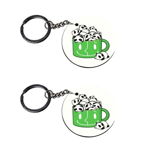 Crafty Worth | panda keychain for girls | keychain yellow Printed Wooden Keychains | Circle Shape Set of 2 keyrings 2×2 inch