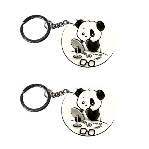Crafty Worth | panda doll keychain | b keychain Printed Wooden Keychains | Circle Shape Set of 2 keyrings 2×2 inch