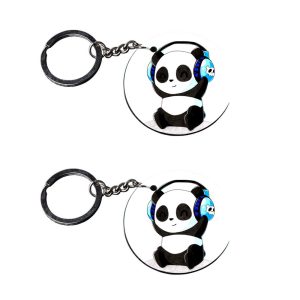 CraftyWorth | panda teddy bear keychain | j keychain Printed Wooden Keychains | Circle Shape Set of 2 keyrings 2x2 inch