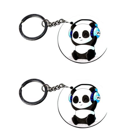Crafty Worth | panda teddy bear keychain | j keychain Printed Wooden Keychains | Circle Shape Set of 2 keyrings 2×2 inch