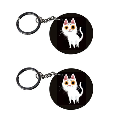 Crafty Worth | cat keychains for boys | keychain for activa Printed Wooden Keychains | Circle Shape Set of 2 keyrings 2×2 inch