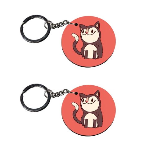 Crafty Worth | cat keychains for boys | keychain for advocate Printed Wooden Keychains | Circle Shape Set of 2 keyrings 2×2 inch