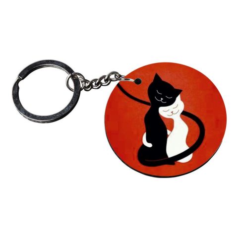 Crafty Worth | cat keychain cute | keychain for apache Printed Wooden Keychains | Circle Shape Set of 2 keyrings 2×2 inch - alternate view