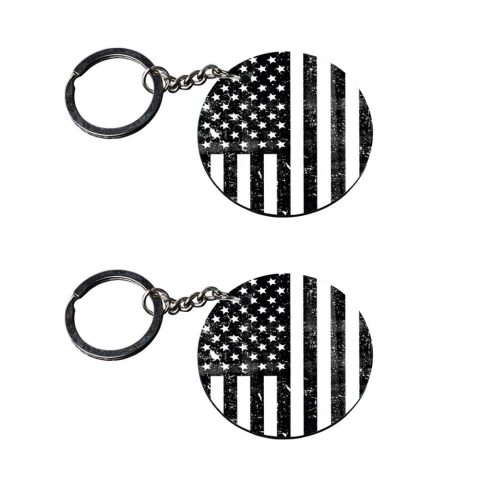 Crafty Worth | american flag keychains | keychain for dad Printed Wooden Keychains | Circle Shape Set of 2 keyrings 2×2 inch