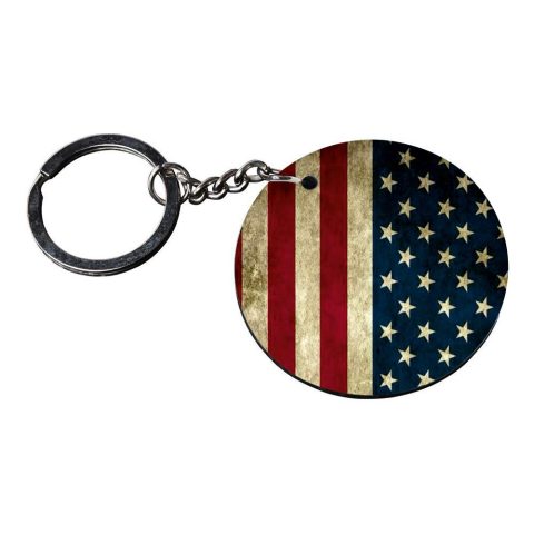 Crafty Worth | american flag keychains | keychain for duke Printed Wooden Keychains | Circle Shape Set of 2 keyrings 2×2 inch - alternate view