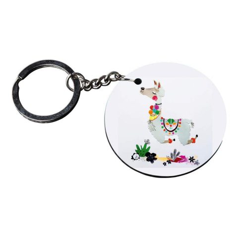 Crafty Worth | llama keychain for girls | keychain for girls below 100 Printed Wooden Keychains | Circle Shape Set of 2 keyrings 2×2 inch - alternate view