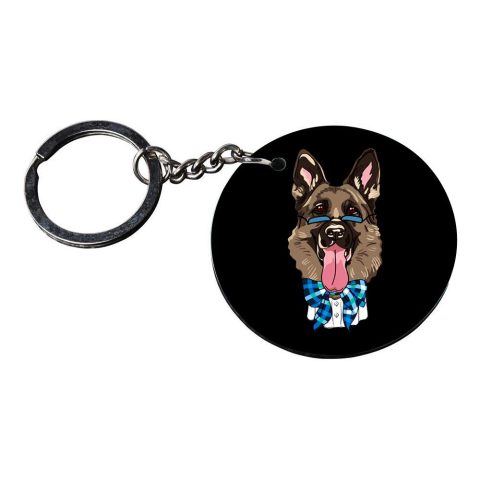 Crafty Worth | dog in basket keychain | keychain for love couple Printed Wooden Keychains | Circle Shape Set of 2 keyrings 2×2 inch - alternate view