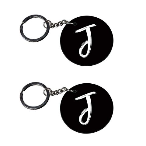 Crafty Worth | Alphabet J keychain | keychain below 100 Printed Wooden Keychains | Circle Shape Set of 2 keyrings 2×2 inch