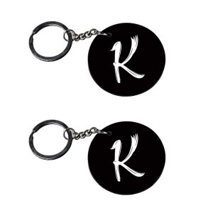 CraftyWorth | Alphabet K keychain | keychain bike number Printed Wooden Keychains | Circle Shape Set of 2 keyrings 2x2 inch