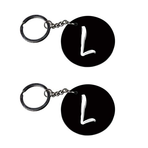 Crafty Worth | Alphabet L keychain | keychain bullet Printed Wooden Keychains | Circle Shape Set of 2 keyrings 2×2 inch
