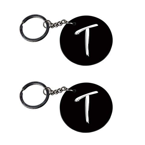 Crafty Worth | Alphabet T keychain | keychain engine Printed Wooden Keychains | Circle Shape Set of 2 keyrings 2×2 inch