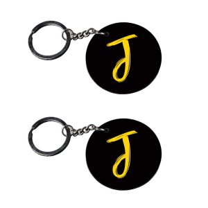 CraftyWorth | Alphabet J keychain | keychain india Printed Wooden Keychains | Circle Shape Set of 2 keyrings 2x2 inch