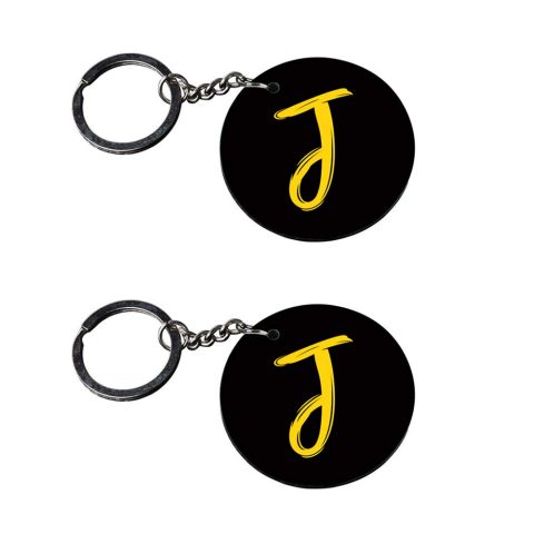 Crafty Worth | Alphabet J keychain | keychain india Printed Wooden Keychains | Circle Shape Set of 2 keyrings 2×2 inch