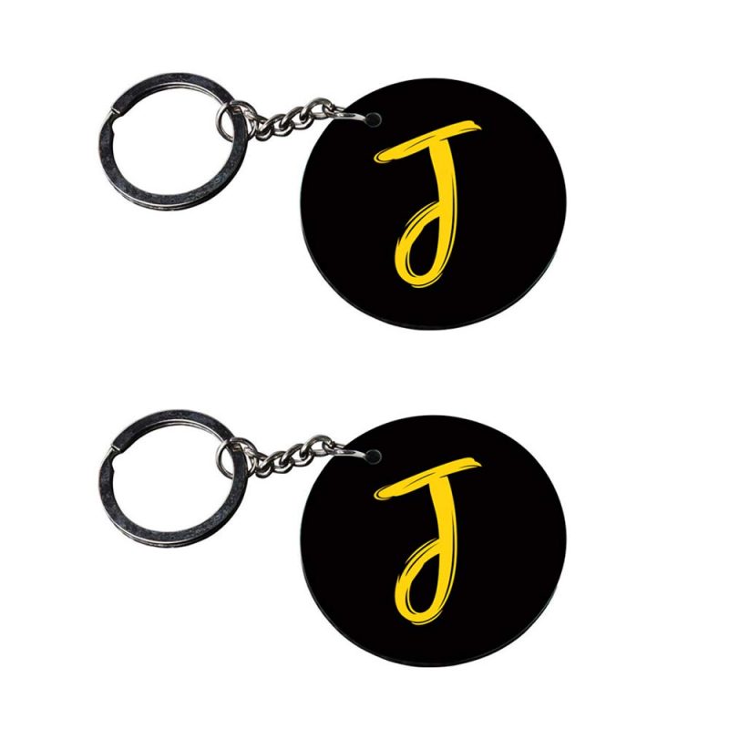 Crafty Worth | Alphabet J keychain | keychain india Printed Wooden Keychains | Circle Shape Set of 2 keyrings 2x2 inch