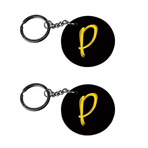 Crafty Worth | Alphabet P keychain | keychain in lighter Printed Wooden Keychains | Circle Shape Set of 2 keyrings 2×2 inch