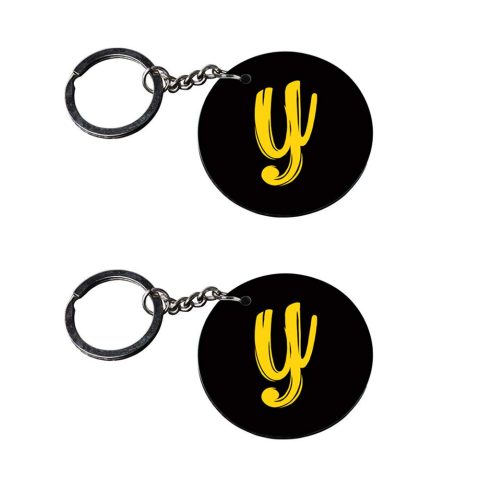 Crafty Worth | Alphabet Y keychain | keychain gun Printed Wooden Keychains | Circle Shape Set of 2 keyrings 2×2 inch