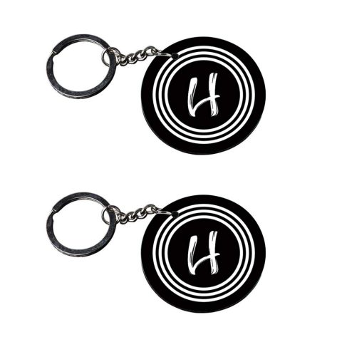 Crafty Worth | Alphabet H keychain | fancy Printed Wooden Keychains | Circle Shape Set of 2 keyrings 2×2 inch