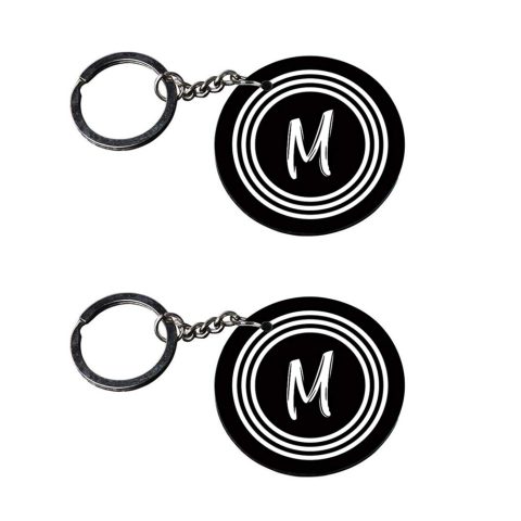 Crafty Worth | Alphabet M keychain | keychain number plate Printed Wooden Keychains | Circle Shape Set of 2 keyrings 2×2 inch