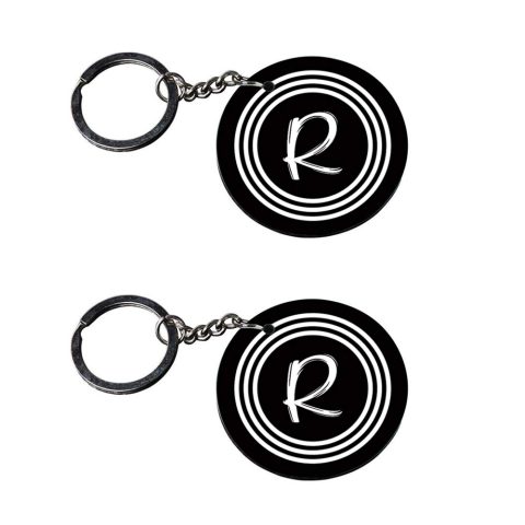 Crafty Worth | Alphabet R keychain | keychain ns200 Printed Wooden Keychains | Circle Shape Set of 2 keyrings 2×2 inch - alternate view