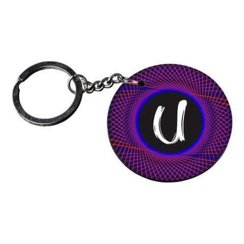 Crafty Worth | Alphabet U keychain | keychain steel Printed Wooden Keychains | Circle Shape Set of 2 keyrings 2×2 inch - alternate view