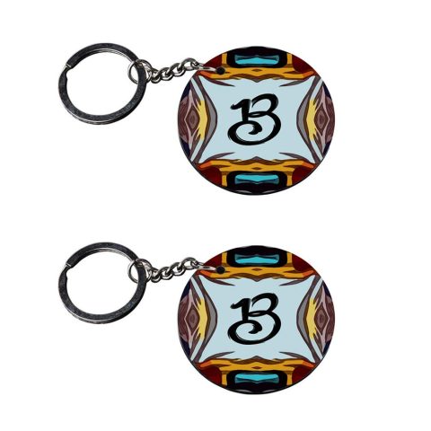 Crafty Worth | Alphabet B keychain | keychain unicorn for girls Printed Wooden Keychains | Circle Shape Set of 2 keyrings 2×2 inch