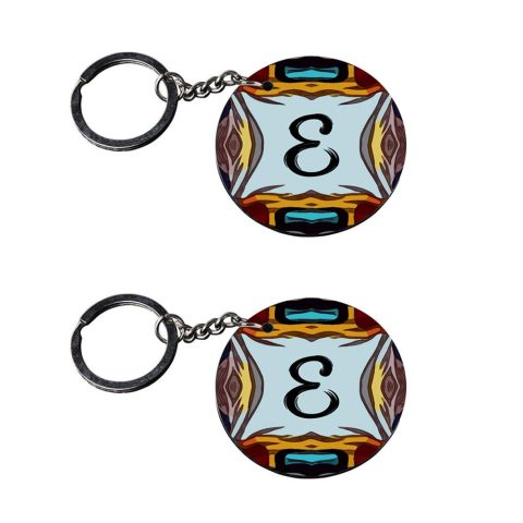 Crafty Worth | Alphabet E keychain | keychain under 150 Printed Wooden Keychains | Circle Shape Set of 2 keyrings 2×2 inch