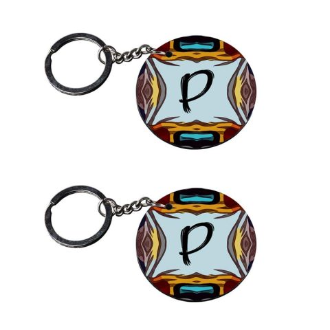 Crafty Worth | Alphabet P keychain | keychain vr 46 Printed Wooden Keychains | Circle Shape Set of 2 keyrings 2×2 inch