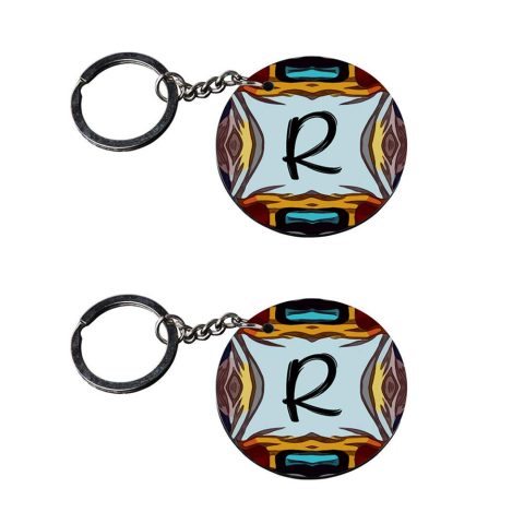 Crafty Worth | Alphabet R keychain | keychain with knife Printed Wooden Keychains | Circle Shape Set of 2 keyrings 2×2 inch