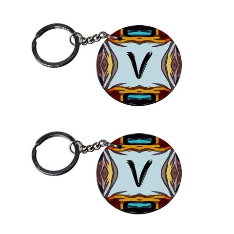 Crafty Worth | Alphabet V keychain | keychain with light Printed Wooden Keychains | Circle Shape Set of 2 keyrings 2×2 inch