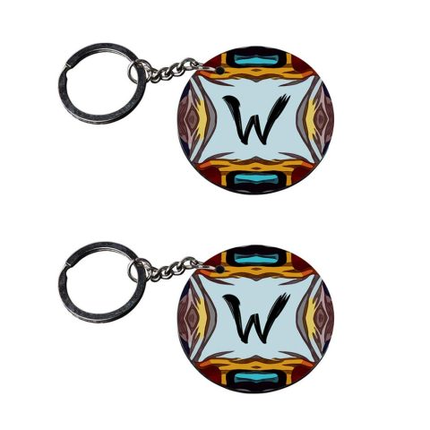 Crafty Worth | Alphabet W keychain | keychain with lighter for men stylish Printed Wooden Keychains | Circle Shape Set of 2 keyrings 2×2 inch