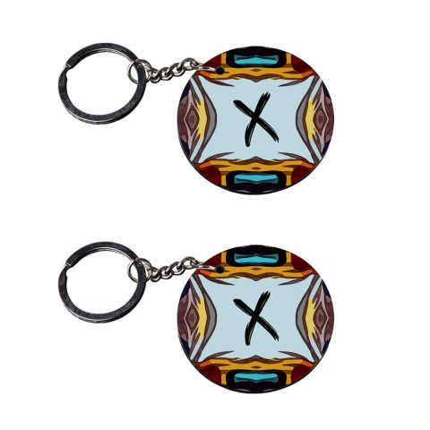 Crafty Worth | Alphabet X keychain | keychain watch Printed Wooden Keychains | Circle Shape Set of 2 keyrings 2×2 inch