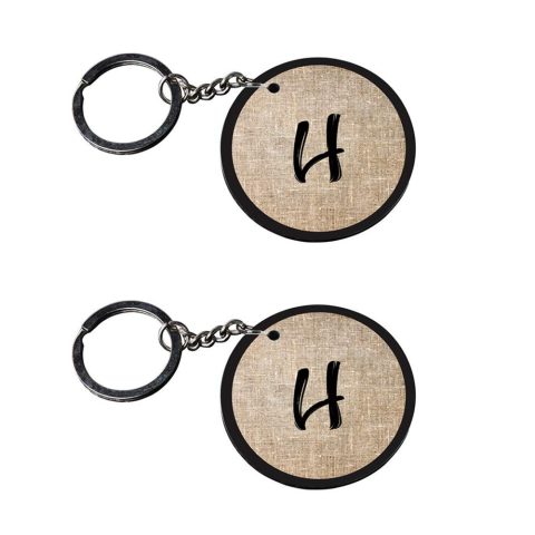 Crafty Worth | Alphabet H keychain | b keychain Printed Wooden Keychains | Circle Shape Set of 2 keyrings 2×2 inch