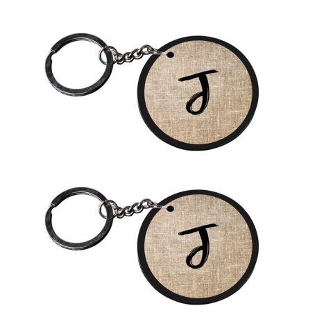 Crafty Worth | Alphabet J keychain | d keychain Printed Wooden Keychains | Circle Shape Set of 2 keyrings 2×2 inch