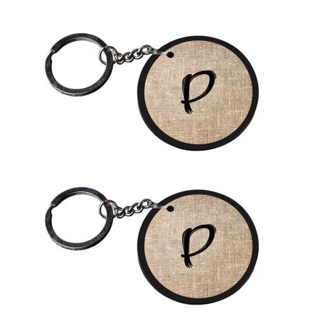 Crafty Worth | Alphabet P keychain | i keychain Printed Wooden Keychains | Circle Shape Set of 2 keyrings 2×2 inch